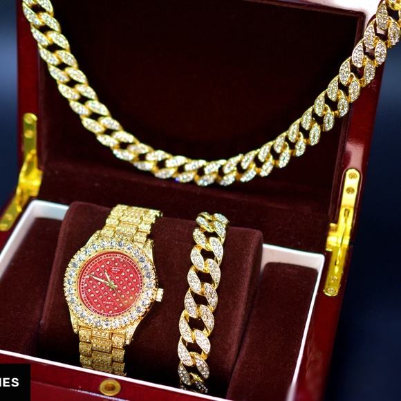 Full Iced Out Watch, Necklace and bracelet Set